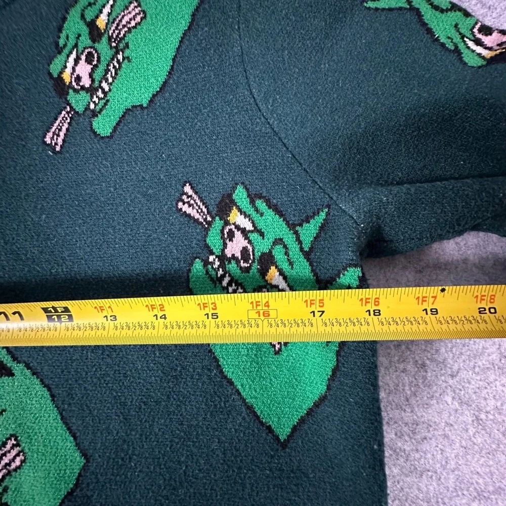 Volcom Knit Sweater XS Green Mens Graphic Wolf Print Christmas Winter Festive